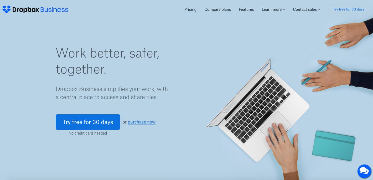 Dropbox homepage