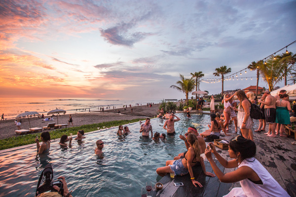 Sunset view from a beach club in Canggu Beach