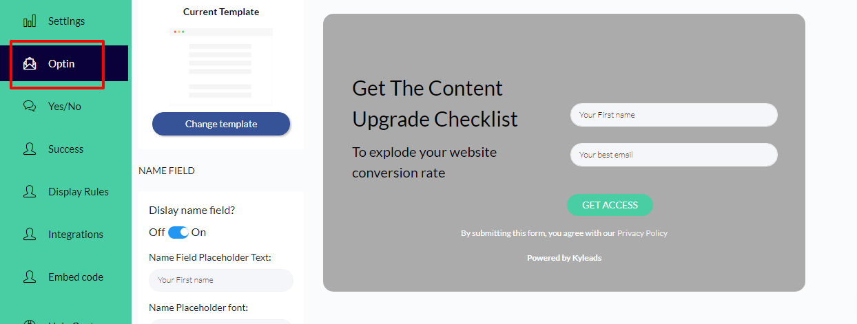 image of creating a content upgrade in KyLeads step 5