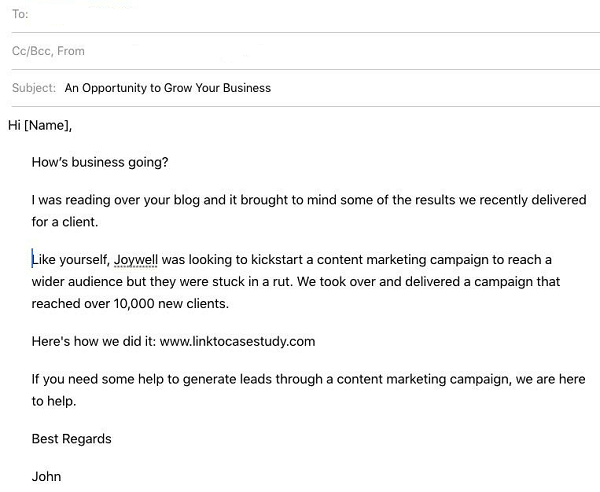 outreach email using a case study