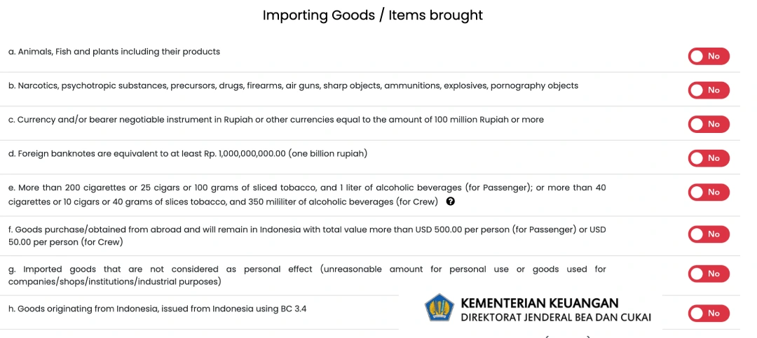indonesia customs declaration form